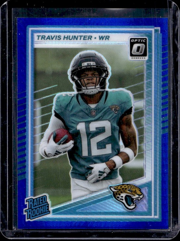 2025 Panini Donruss Optic Travis Hunter Rated Rookie Blue Hyper Prizm #201