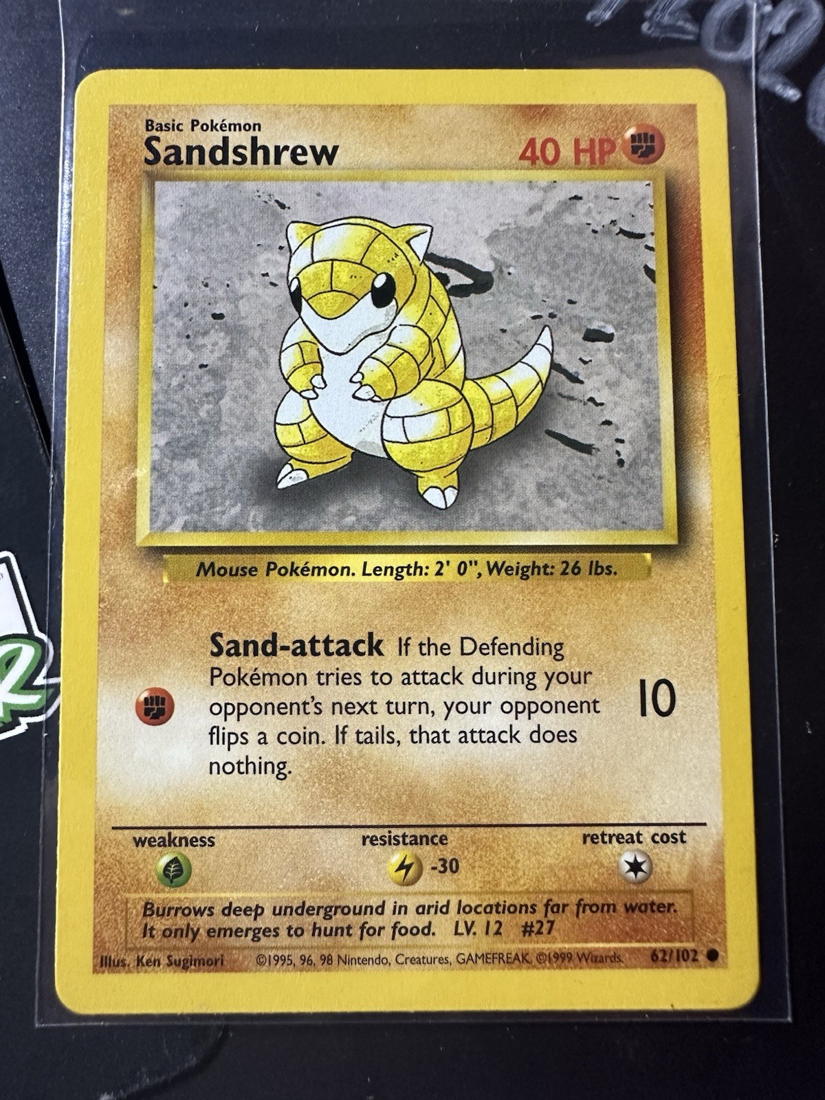 Sandshrew 62/102, 1999 Base Set, Pokémon TCG, WotC, Vintage, Common, NM