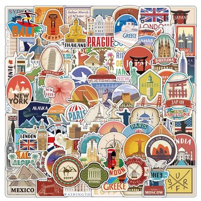 Welt Reise Aufkleber 100 pcs, Globale Berühmte Land Stadt Symbole Sehenswürdi...