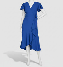 Tommy Hilfiger Women's Blue Flutter-Sleeve Ruffle-Hem A-Line Dress Size 8