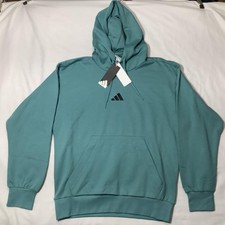 Adidas Hoodie Mens Medium Powder Teal Feelcozy HD Fleece Pullover Sweatshirt