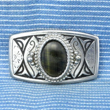 Western Dress Belt Buckle Iridescent Tigers Eye Scroll Cowboy Cowgirl Vtg.CPA595