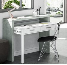 Omomy Arctic White and Concrete Grey Extending Desk/Dressing Table or Console Ta