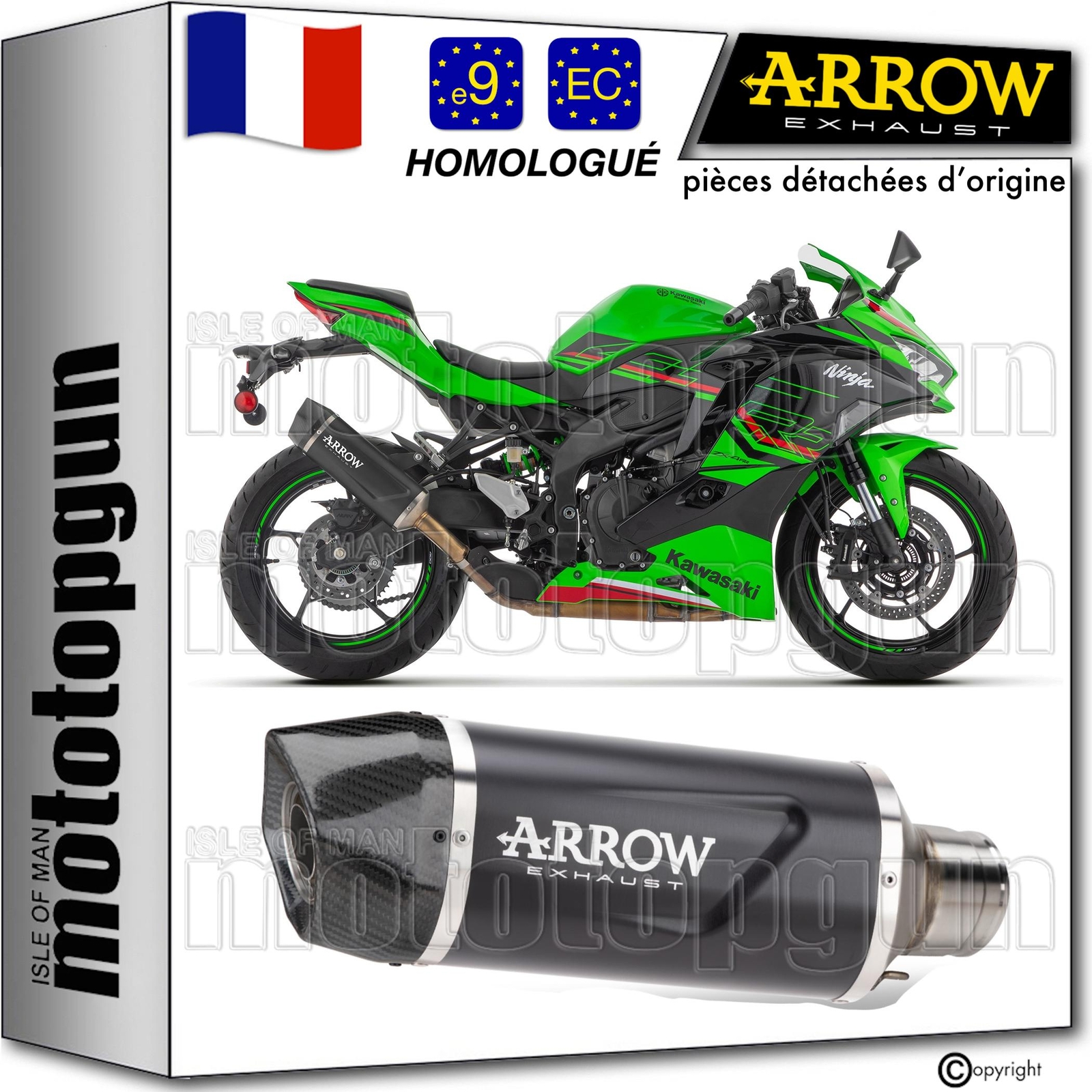 Pot Arrow Indy-Race Evo noir homologué qui libère la puissance de la ZX-4R