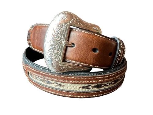 Vintage Capezia Women\'s Braided Woven Leather Belt Teal Green XS 30\