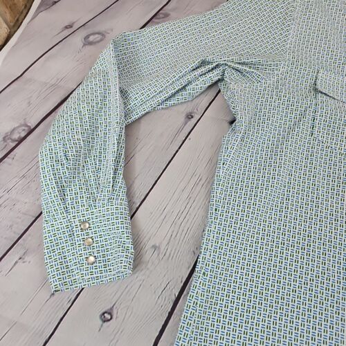 Camicia Wrangler Uomo L Blu Geometrica Perla Scatto Wrancher Western Work Manica Lunga - Foto 4 di 12