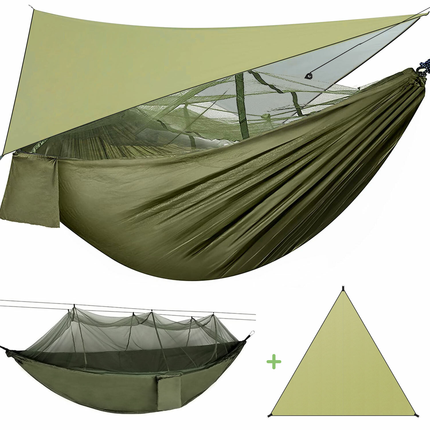 Camping Double Hammock Hanging Bed Swing Sun Shade Sails Canopy Triangle Cover