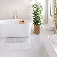 NWT Hearth Harbor Non-Slip Chenille Bath Rug Silver Grey 20"x30"