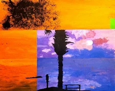 Original Fine Art Painting Oil on Paper - "Defracted Island"