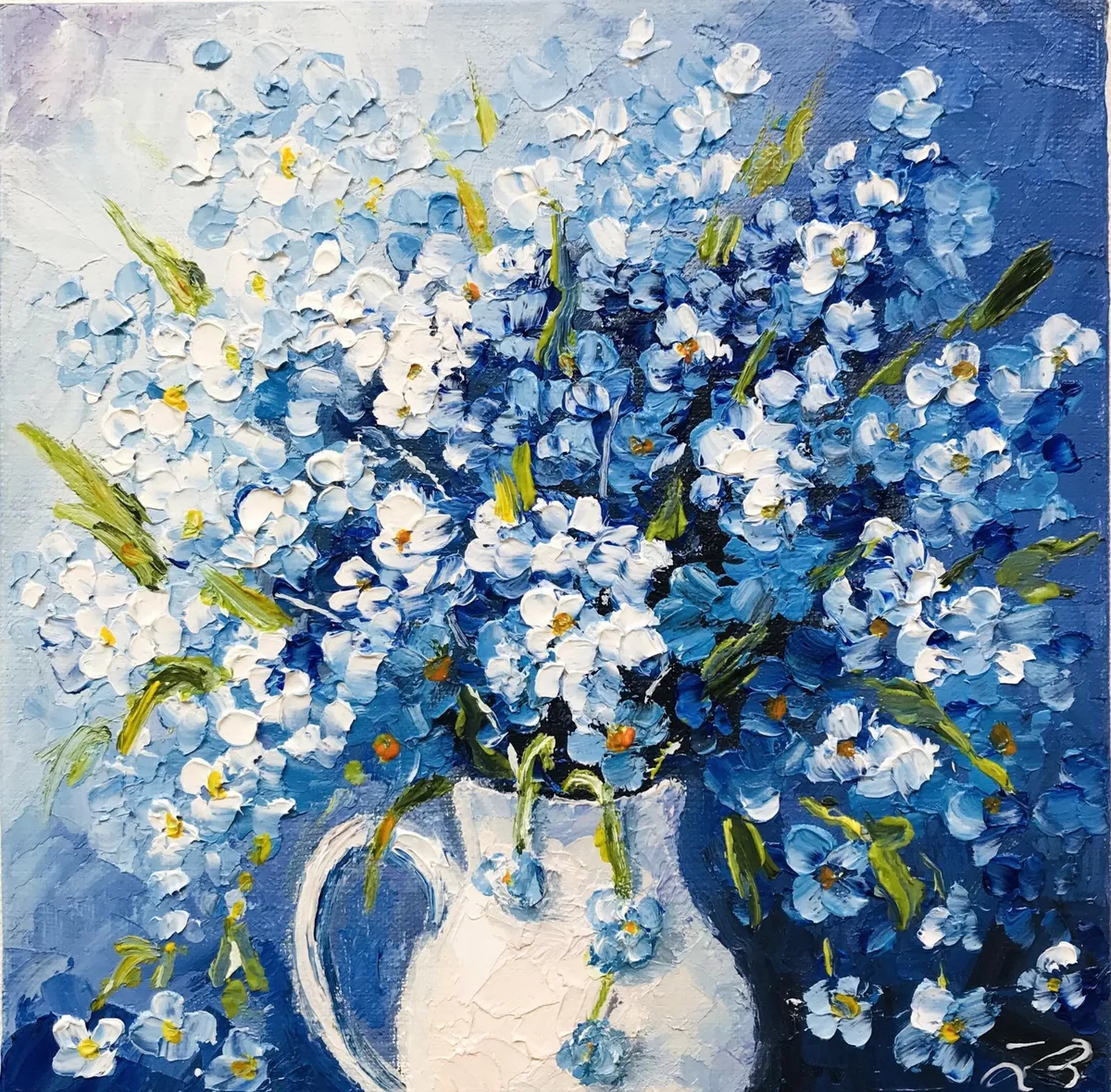Impasto Painting Violet Flower Art Still Life Painting Violets