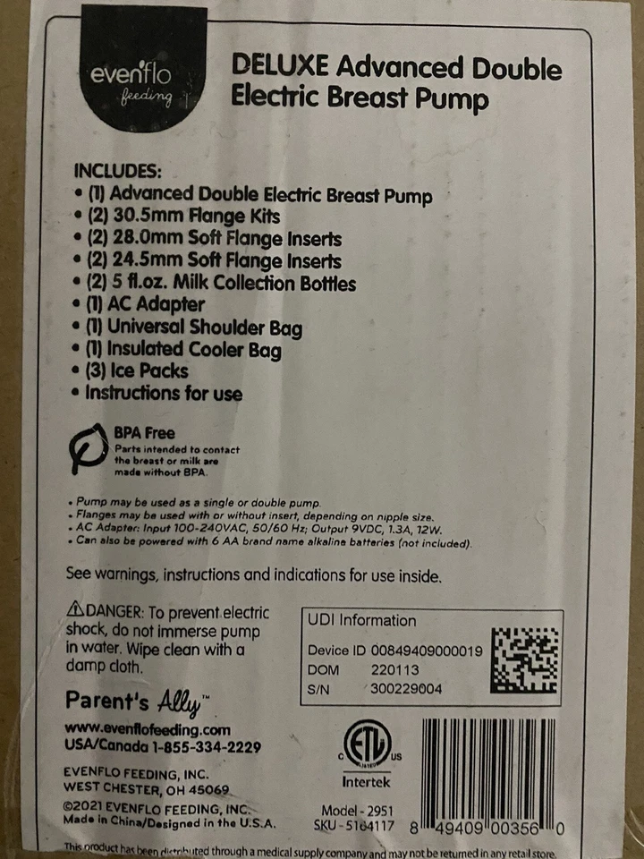 Brand New Evenflo Advanced Double Electric Breast Pump Kit 5164117 - Image 3 of 3