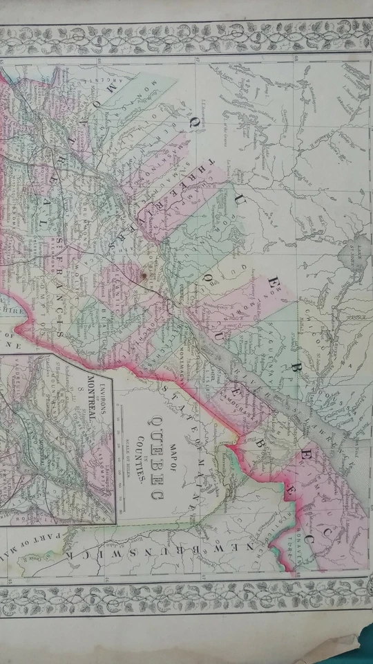 Mapa antiguo de los hermanos Mitchell de Quebec y Montreal de 1867 grabado a mano Foto 2 de 4