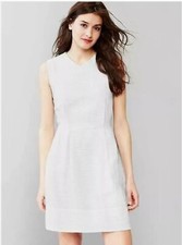 GAP | Women's White Dobby V-Neck Fit Flare Cotton Blend Dress | Size 12 NEW