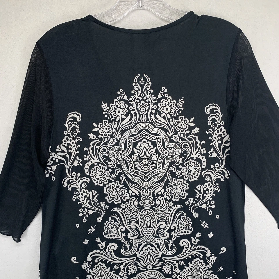 Blusa Top Lady Noiz Mujer Encaje Manga 3/4 Grande Geométrica Blanco y Negro Nueva con Etiquetas Foto 4 de 4