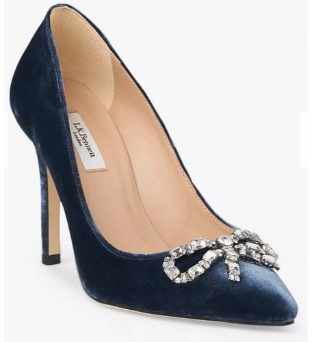 L.K. Bennett Fern Embellished Bow Court Shoes37 Velvet Powder Blue Witch Clutch - Picture 14 of 15
