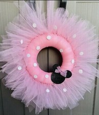 Coccarda ghirlanda bimba shabby fuoriporta fiocco nascita tulle Minnie Rosa
