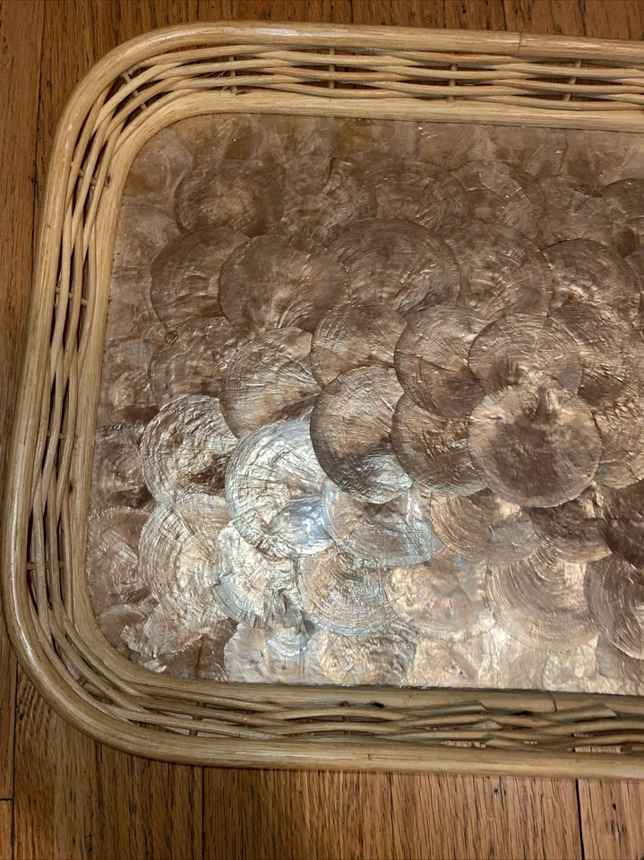Capiz Shell, Woven Basket Serving Tray 16 X 12 - Image 4 of 4