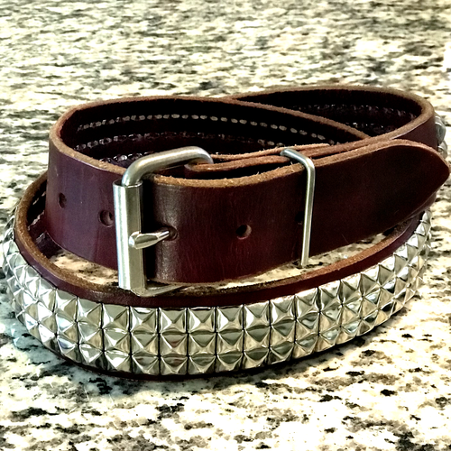 PDXLeather Oxblood 3Row Pyramid Heavy Duty Leather Strap Leather Belt