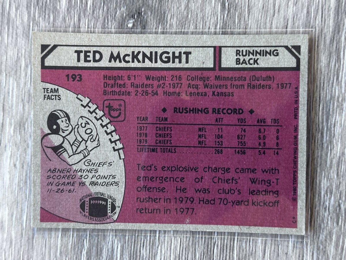 193 Ted McKnight Rookie Kansas City Chiefs 1980 Topps | eBay