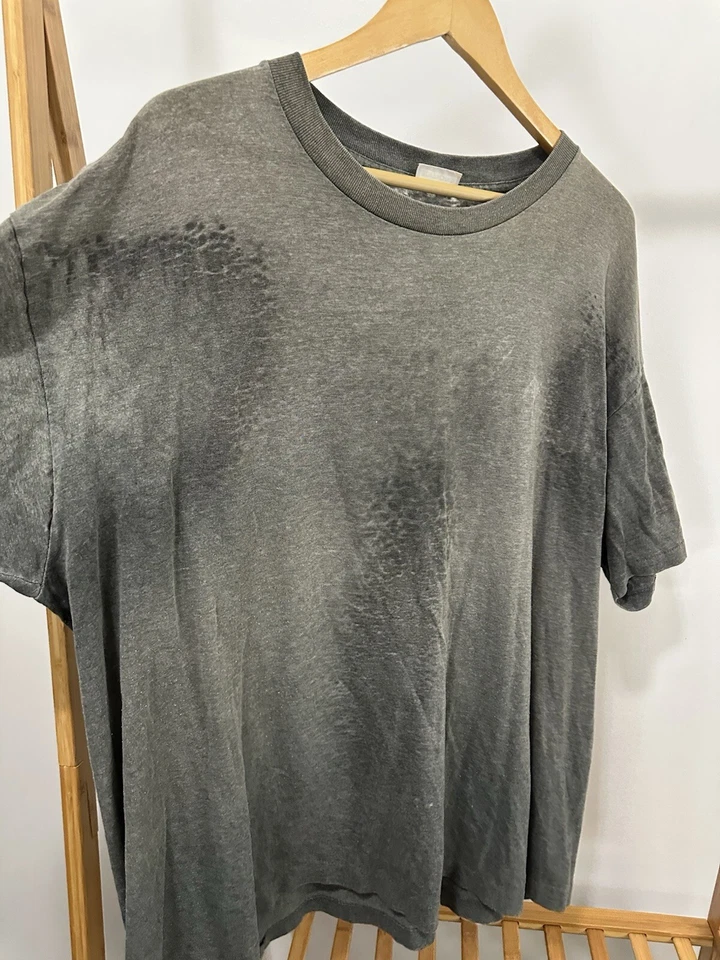 Camiseta Vintage Anos 90 Gradiente Sol Desbotado Ponto Único em Branco WIP Trabalho Fino Usada 3XL - Imagem 4 de 4