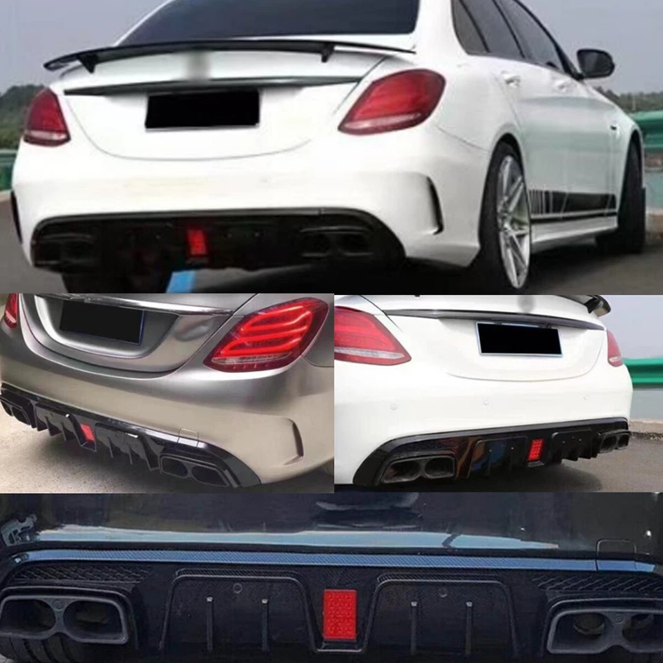 Rear Diffuser Lip W/Exhaust Tips For Mercedes-Benz C-Class W205 C300 C63 C43 Foto 2 de 4