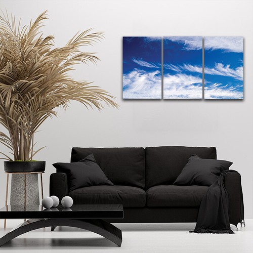 Conjunto de 3 lienzos de arte de pared con nubes de cielo azul impresión e imagen de póster - Imagen 6 de 7