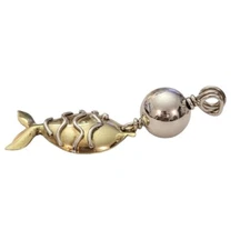 Sterling Silver And Brass Brutalist Fish Charm Dangle Pendant E553