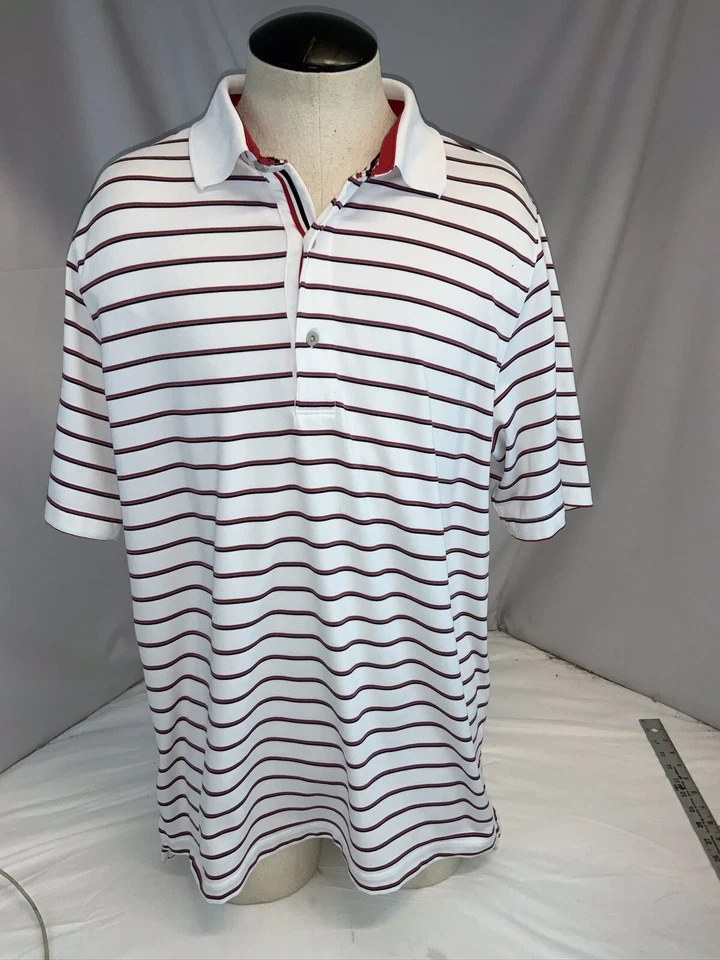 Polo de golf Zero Restriction Tour Series M blanco rojo azul a rayas YGI J0-330 Foto 2 de 4