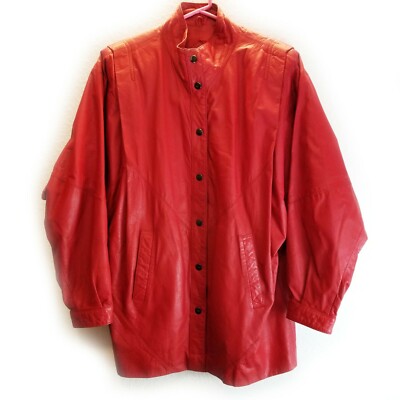 Braefair Womens Red Leather Motorcycle Jacket Size L Vintage