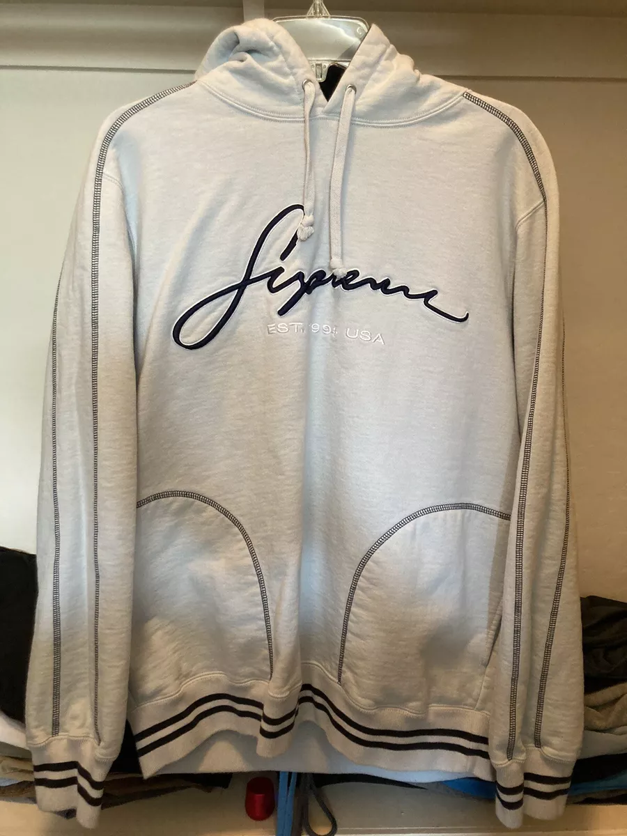 Supreme “CONTRAST EMBROIDERED HOODED SWEATSHIRT” Hoodie ICE Size LARGE  *RARE*