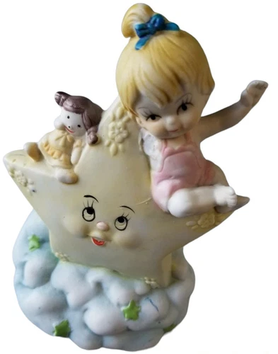 Vintage Porcelain Baby On Star Dream Cloud Lamp Nursery Misfit *READ*