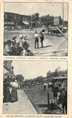 Main Street Scene HARPER Kansas Central Avenue Carriages 1907 Vintage Postcard - Picture 1 of 2