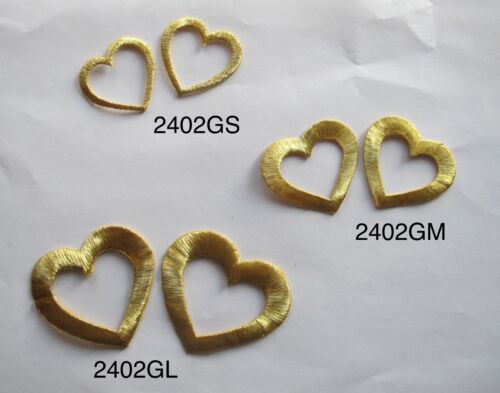 #2402G Lot 2Pcs Gold Hollow Heart,Love,Valentine's Day Embroidery Applique Patch - Afbeelding 1 van 5
