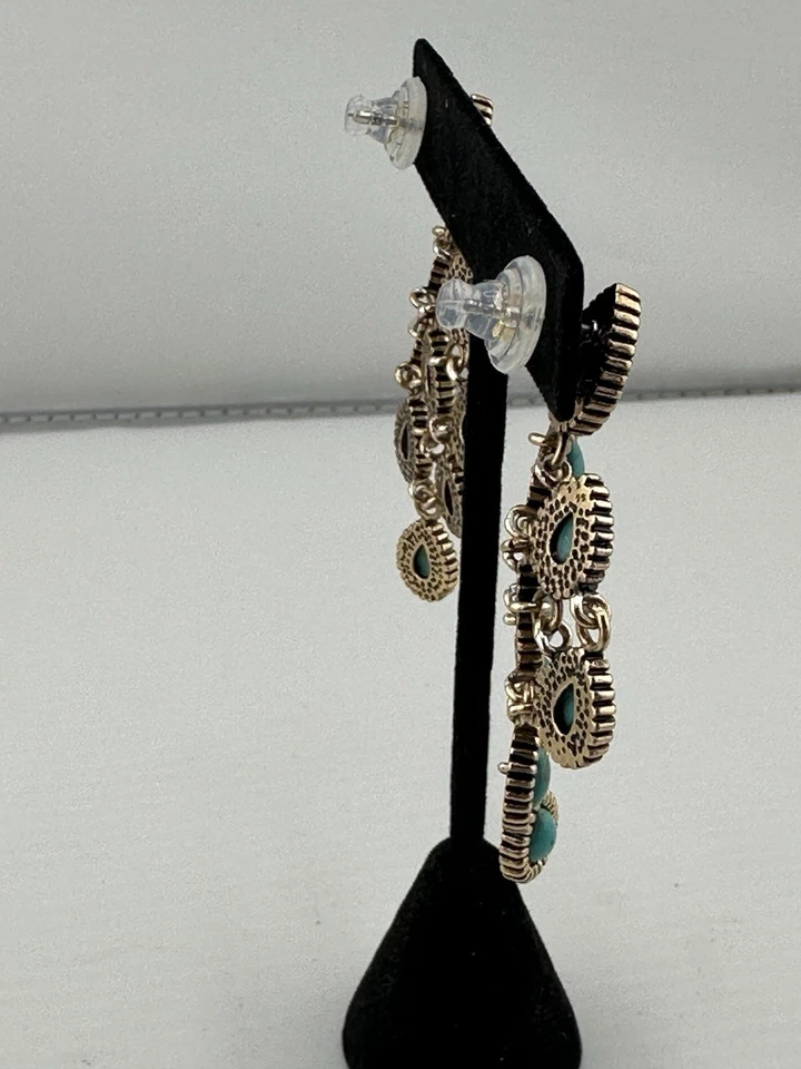 Pendientes de poste de araña de bronce dorado turquesa BARSA vintage de 2,5 pulgadas Foto 4 de 4