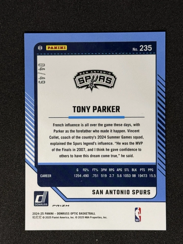 Tony Parker Panini Donruss Optic Legends #235 Green Velocity SSP Estuche Hit/49 Foto 2 de 2