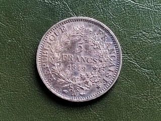 France monnaie 5 francs 1849 A type Hercule en Argent en TTB