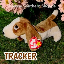 🐾TRACKER 🐾 1997 Ty Beanie Babies Brown & Cream Basset Hound DOG Plush *MWMT* 