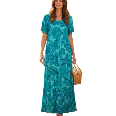 #ad Rabbit Rabbit Rabbit Designs Teal Floral Chiffon Tiered Maxi Dress Size 16 $20.00