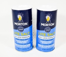 2 Morton LITE SALT 50% Less Sodium than Table Salt Iodized 11oz