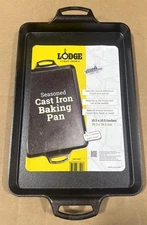 Lodge Cast Iron Baking Pan Dual Handles Seasoned 15.5” x 10.5” BW15BP USA NEW