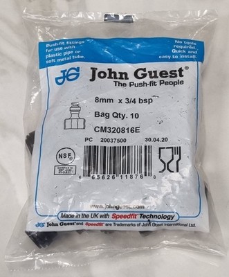 John Guest CM320816E 8mm x 3/4 BSP Aufschraubverbinder Speedfit 10er Pack Neu OV