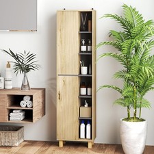 Tall Bathroom Cabinet Slim Narrow Shelving Storage Unit Cupboard Tallboy Wood
