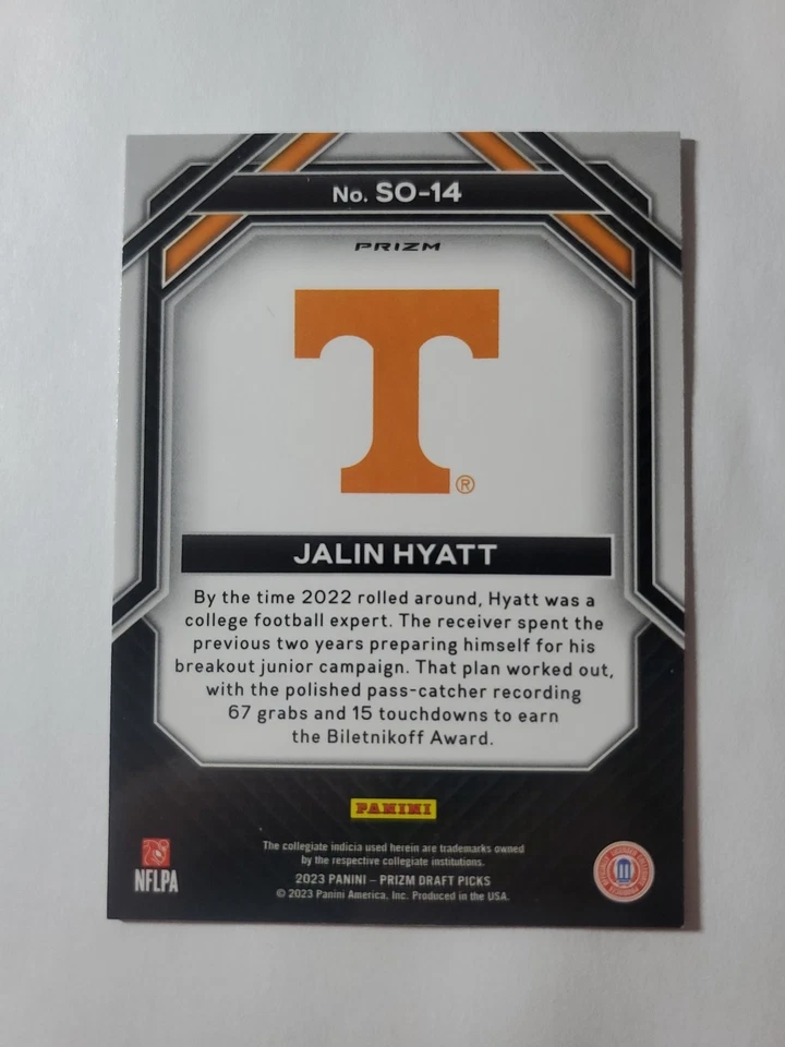 2023 Prizm Draft Picks -Jalin Hyatt- Green Prizm- Student Orientation- SO-14 - Image 2 of 2