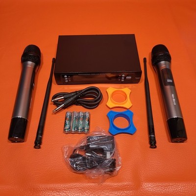 Wireless UHF Dual Microphone System Twin Antenna Receiver 250' Range 2 Channels