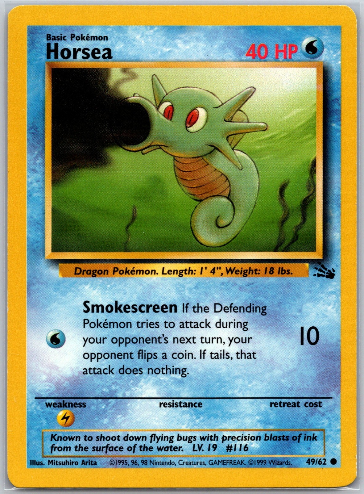 Horsea 49/62 Unlimited Fossil LP Pokémon TCG 1999 WOTC