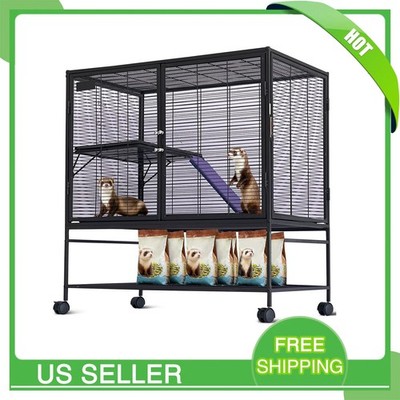 39'' Rolling Metal Ferret Cage Small Animal Cage Large 2-Tier Critter Nation Cage