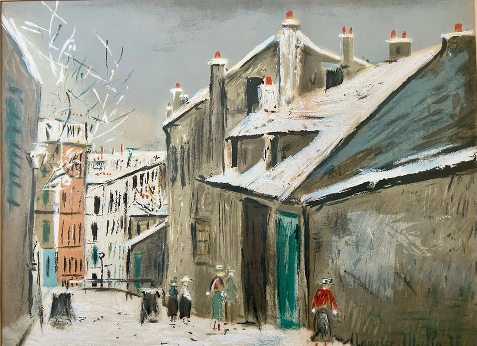 "Marco de madera con estampado grande vintage Maurice Utrillo MAISON MIMI de 33,5"" x 27,5""" Foto 2 de 4