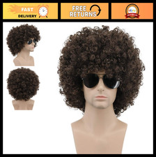 Short Curly Dark Brown Afro Wig for Men  Women - 70s 80s Rocker Party Costume