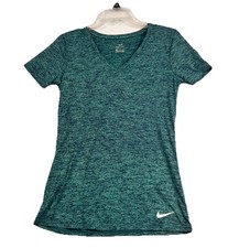 Nike Dri Fit Womens Small Teal V Neck Athletic Shirt Short Sleeve Workout