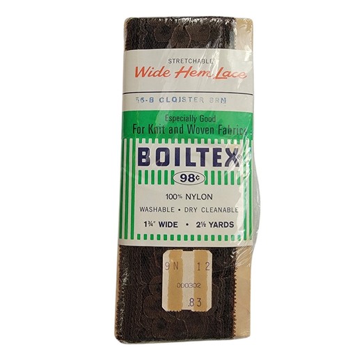VTG 60s Boiltex Wide Hem Lace 56 B Cloister Brown 1.75" Wide 2.5 Yds Nylon